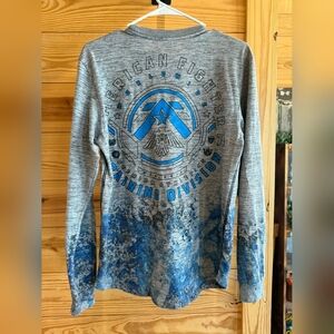 American Fighter Gray and Blue Long Sleeve Tee